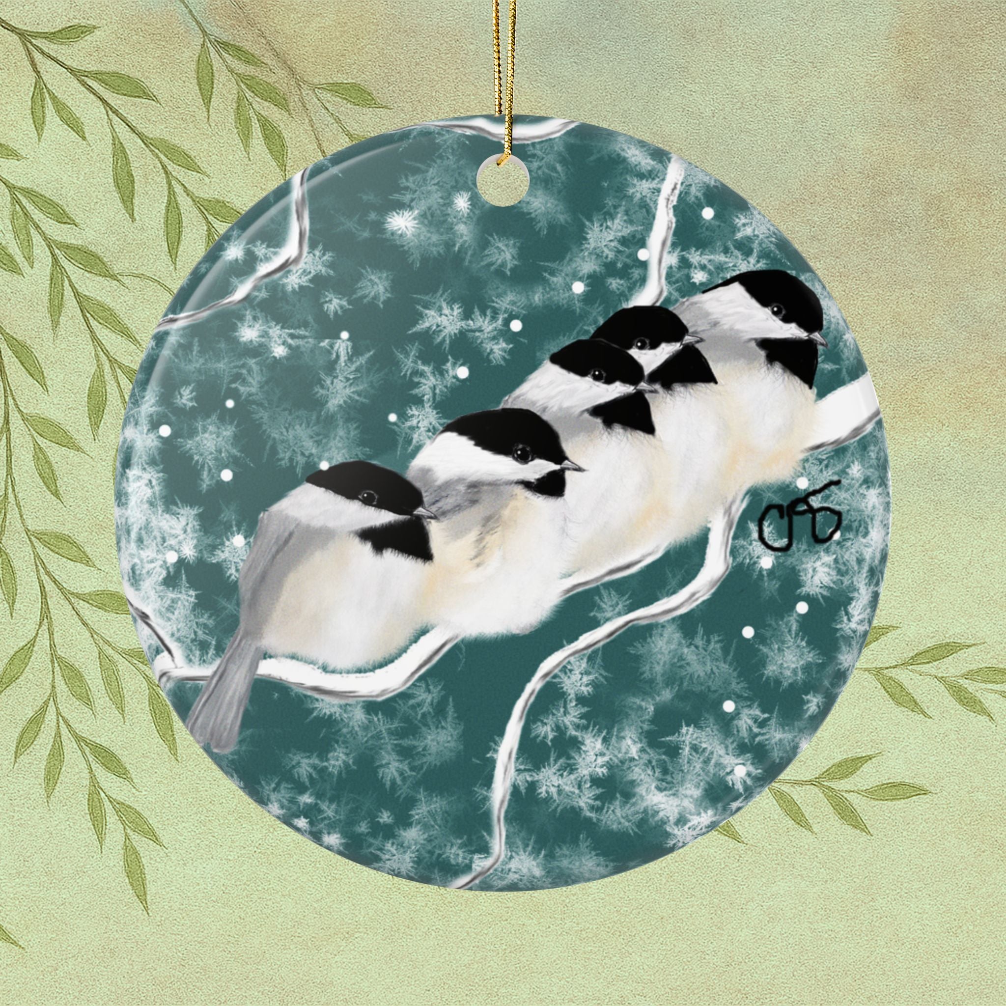 Chickadee Winter Ceramic Ornament — Two-Sided Holiday Tree Decor