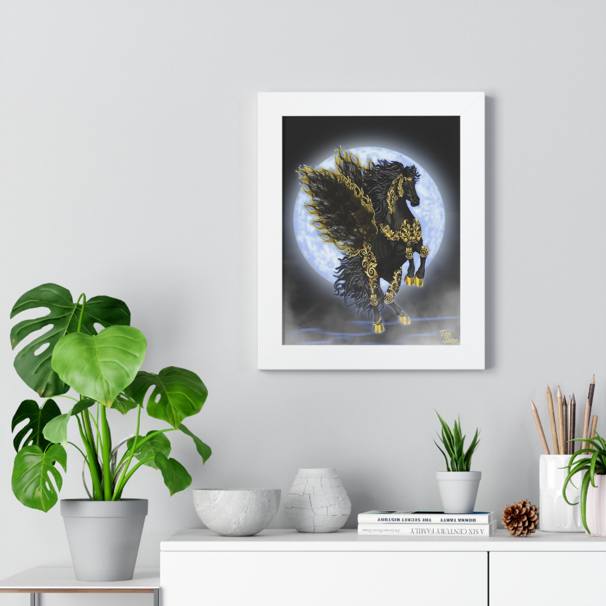 Framed Poster — Golden Pegasus Moon Art Print