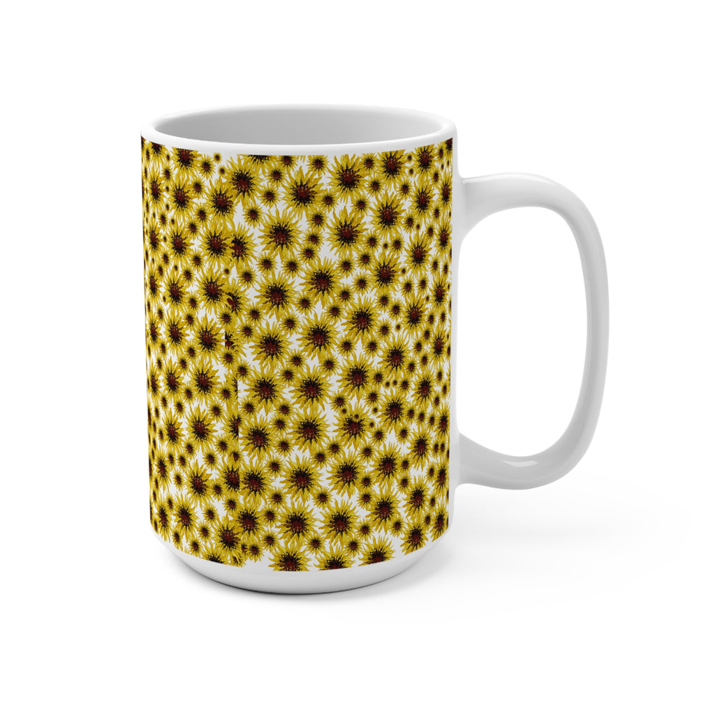Sunflower Covered Coffee Mug — 15oz Ceramic Floral Tea Cup