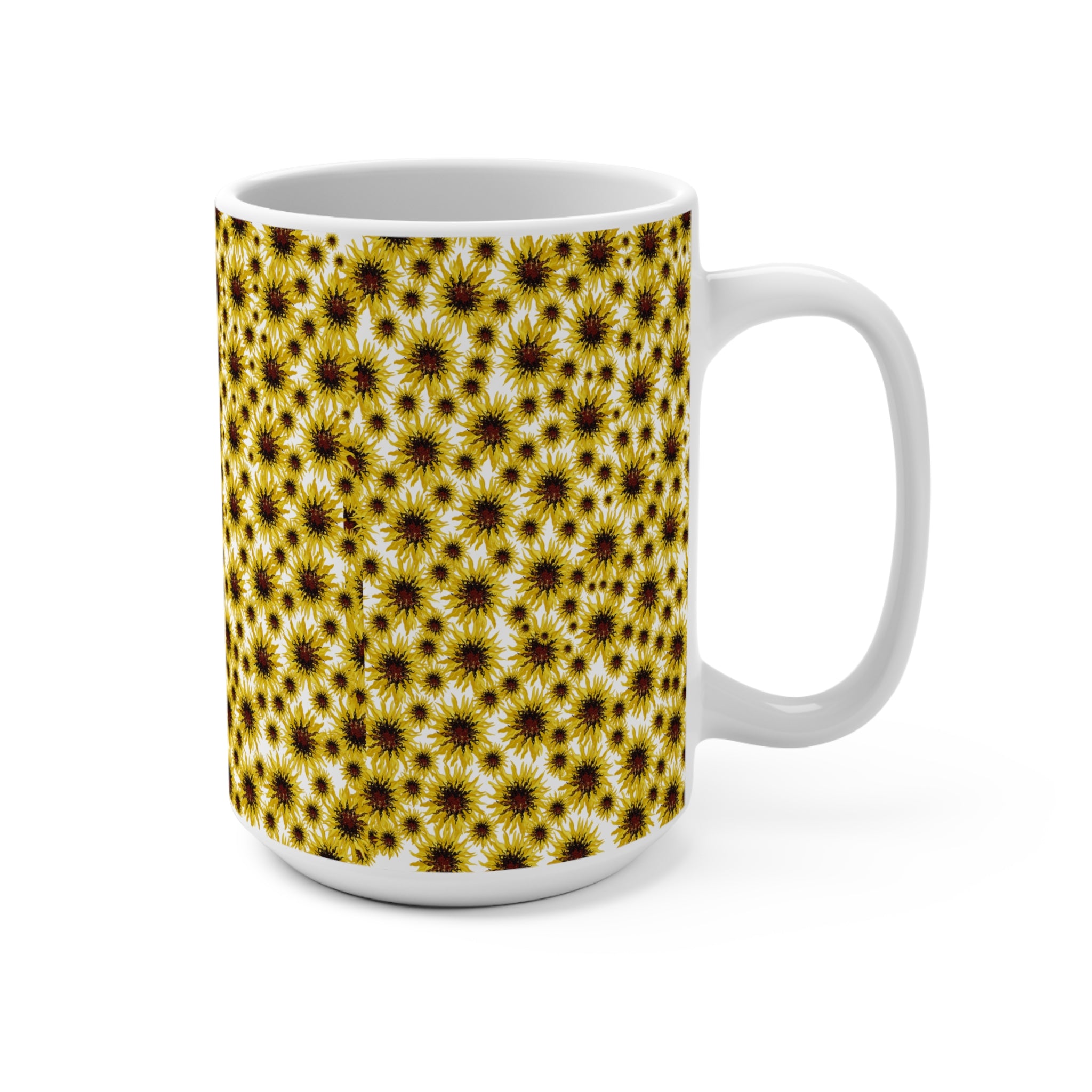 Sunflower Covered Coffee Mug — 15oz Ceramic Floral Tea Cup