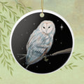 Barn Owl Ceramic Ornament — Two-Sided Night Sky Holiday Decoration