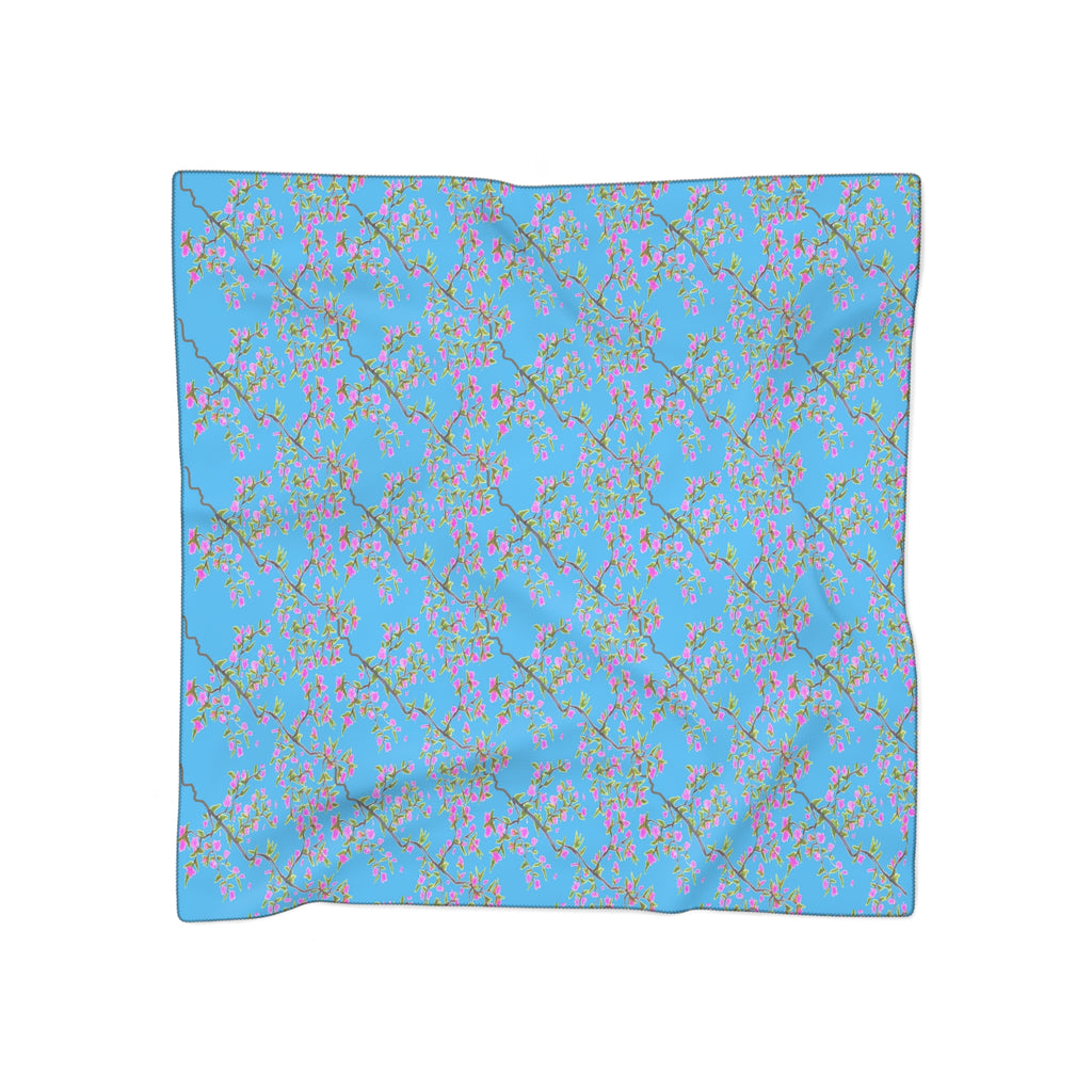 Blossom Breeze Scarf — Blue Cherry Blossom Floral Poly Scarf