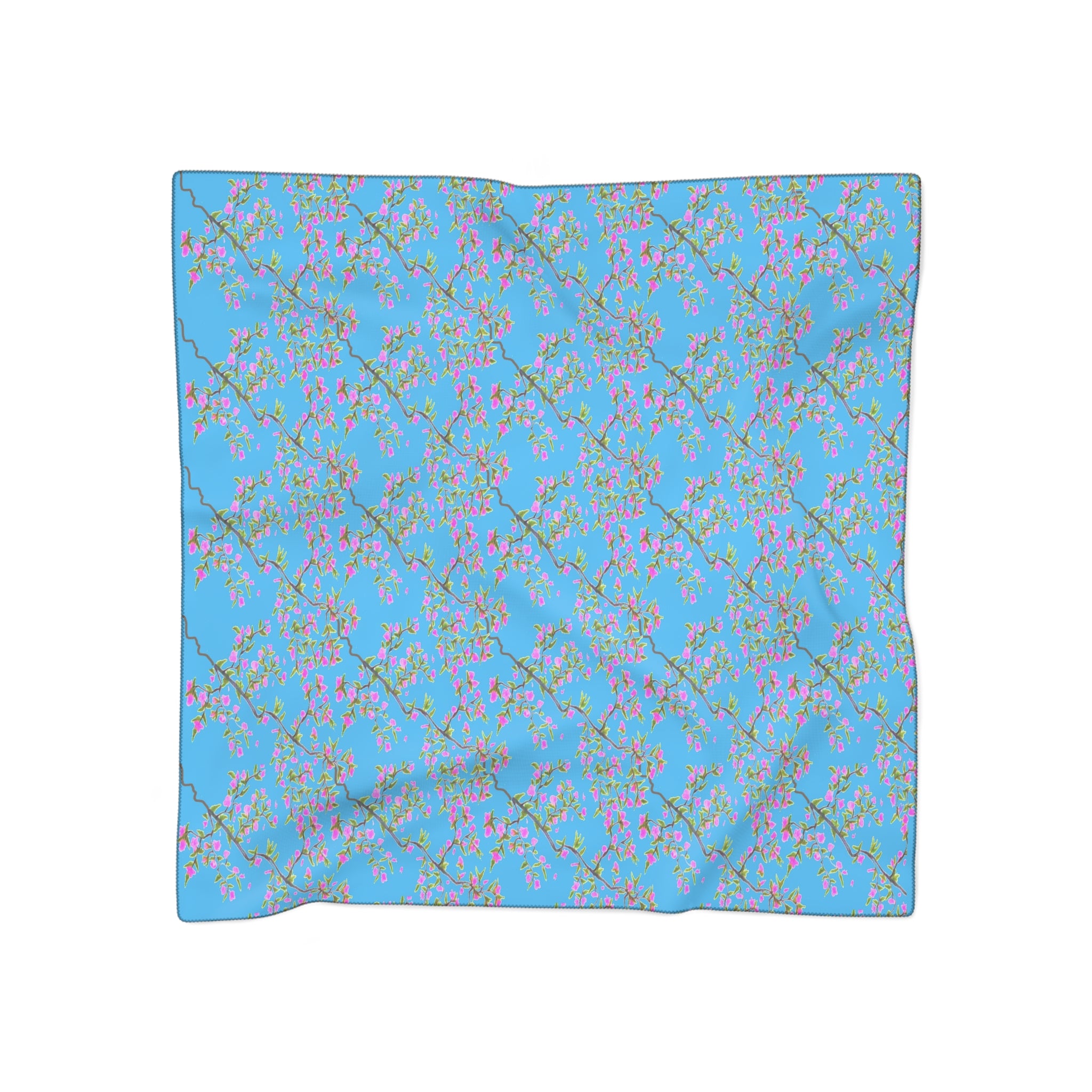 Blossom Breeze Scarf — Blue Cherry Blossom Floral Poly Scarf