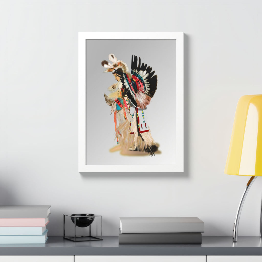 Native Dancer Framed Poster — Colorful Powwow Headdress Art