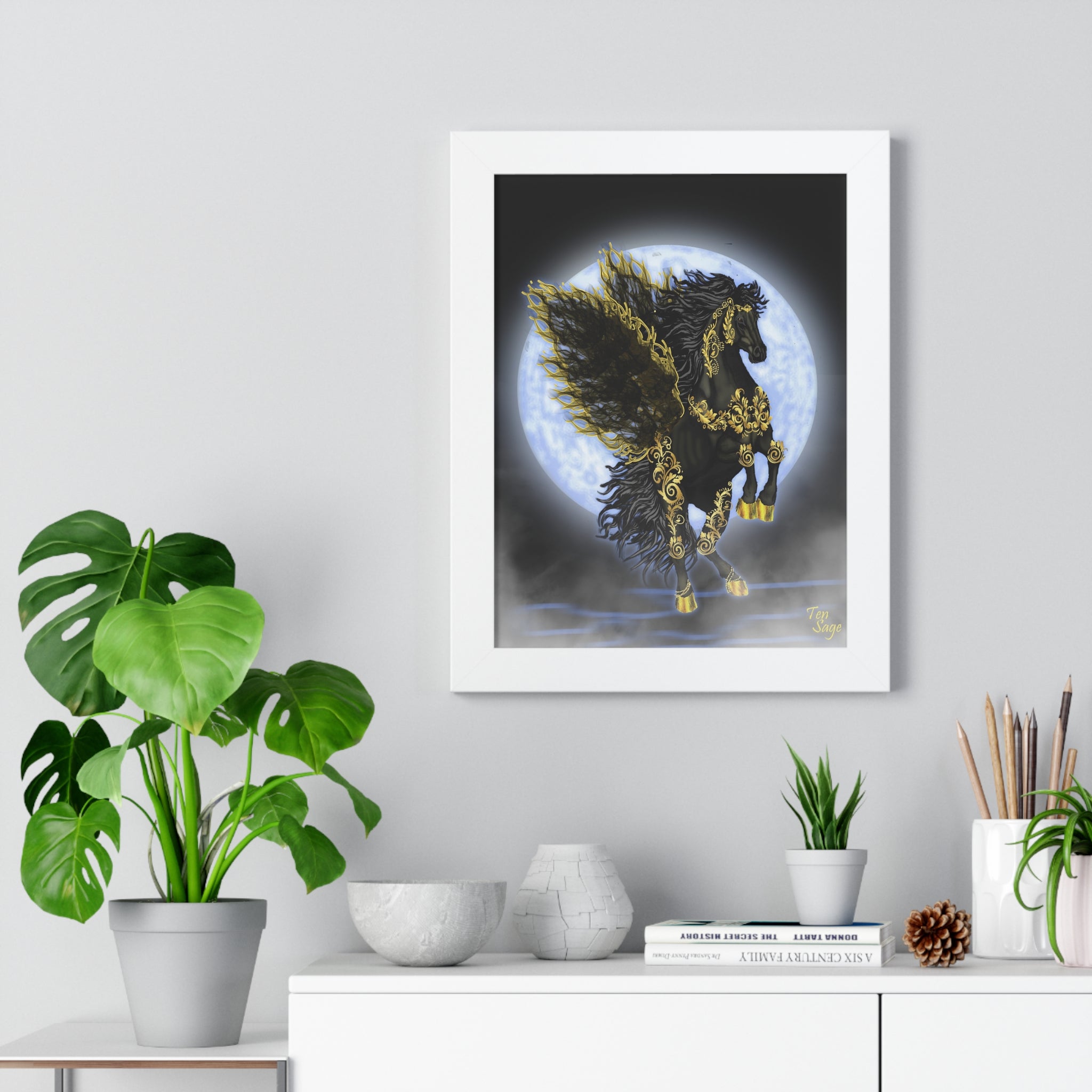 Framed Poster — Golden Pegasus Moon Art Print