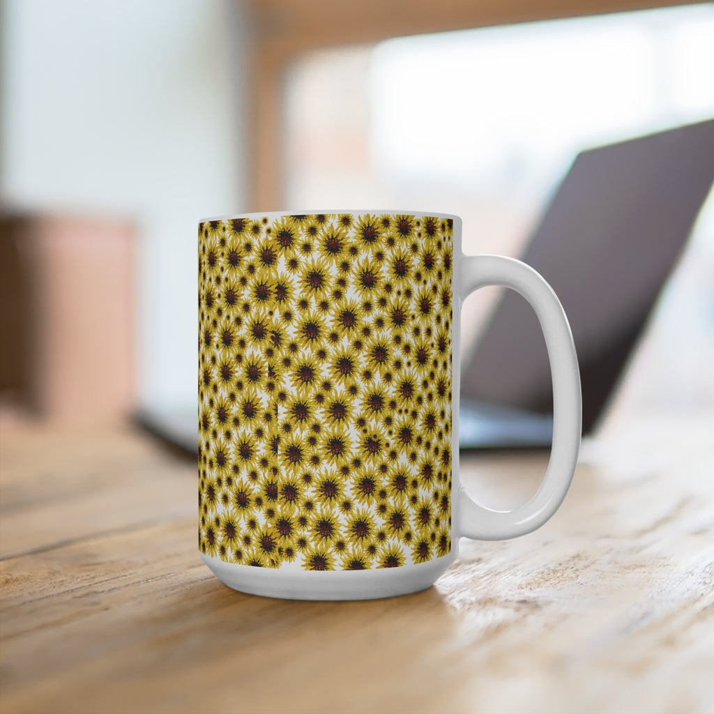 Sunflower Covered Coffee Mug — 15oz Ceramic Floral Tea Cup