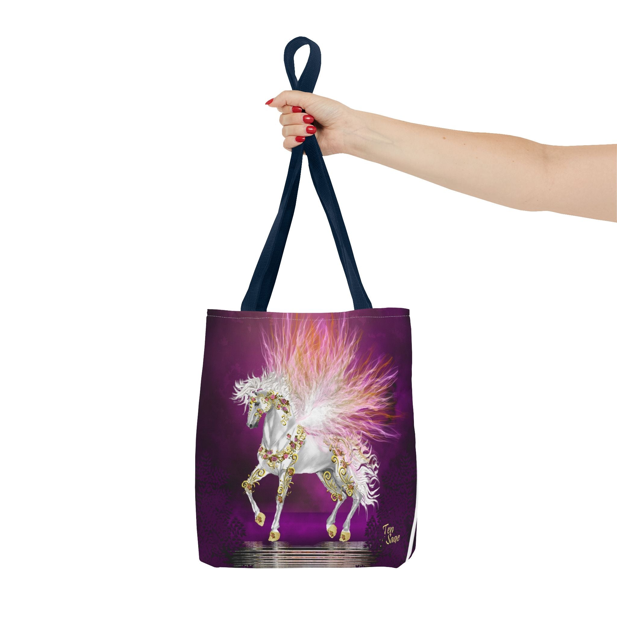 Unicorn Fantasy Tote Bag — Magical White Horse with Pink Feathers