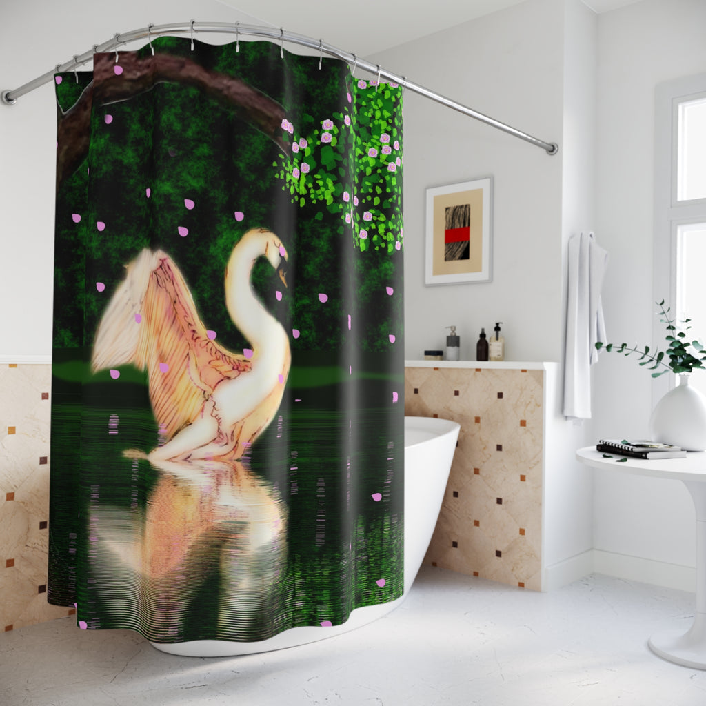 Swan Reflection Shower Curtain — Romantic Nature Bathroom Decor