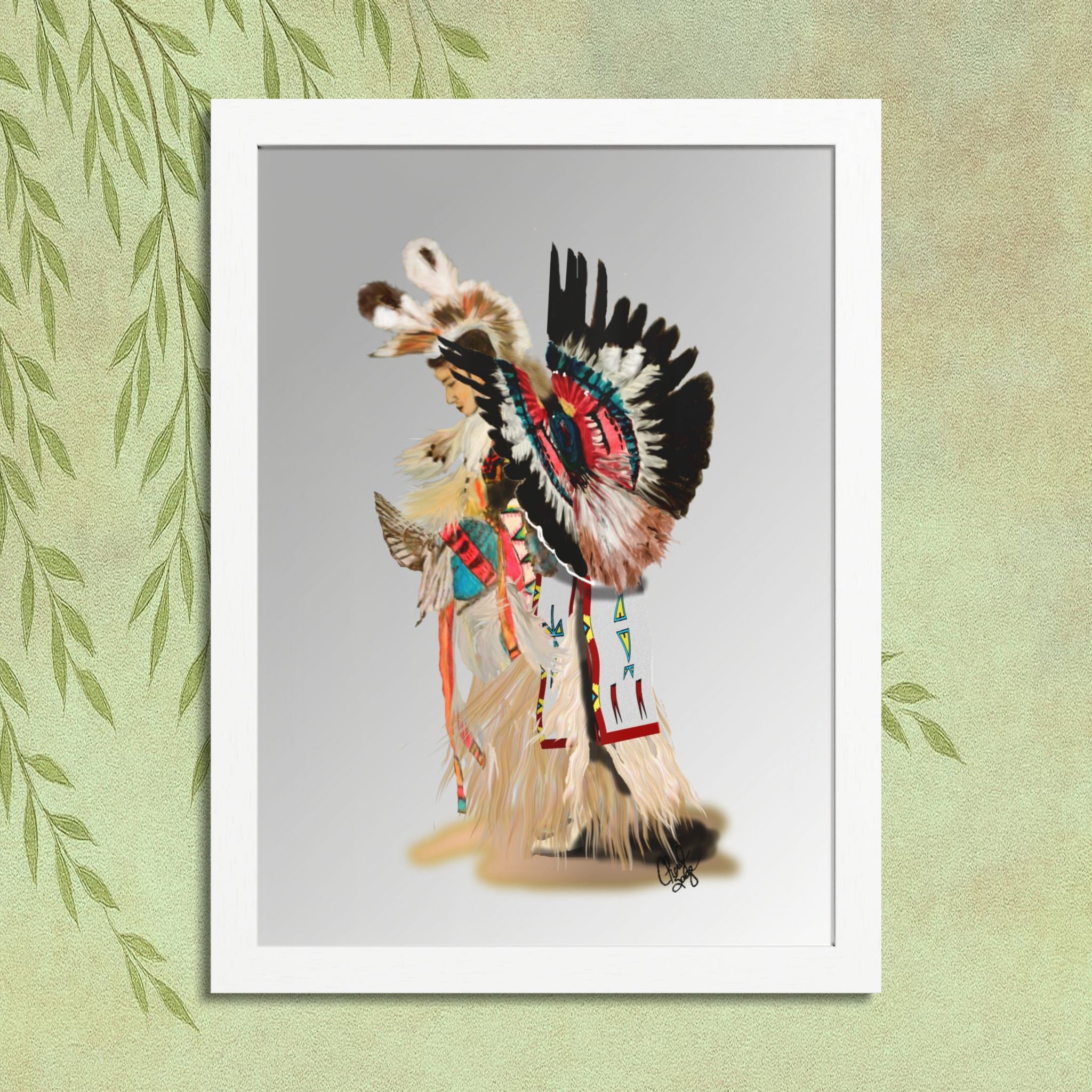 Native Dancer Framed Poster — Colorful Powwow Headdress Art