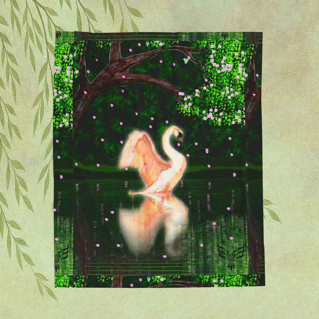 Swan Lake Velveteen Plush Blanket – Dreamy Forest Swan Throw