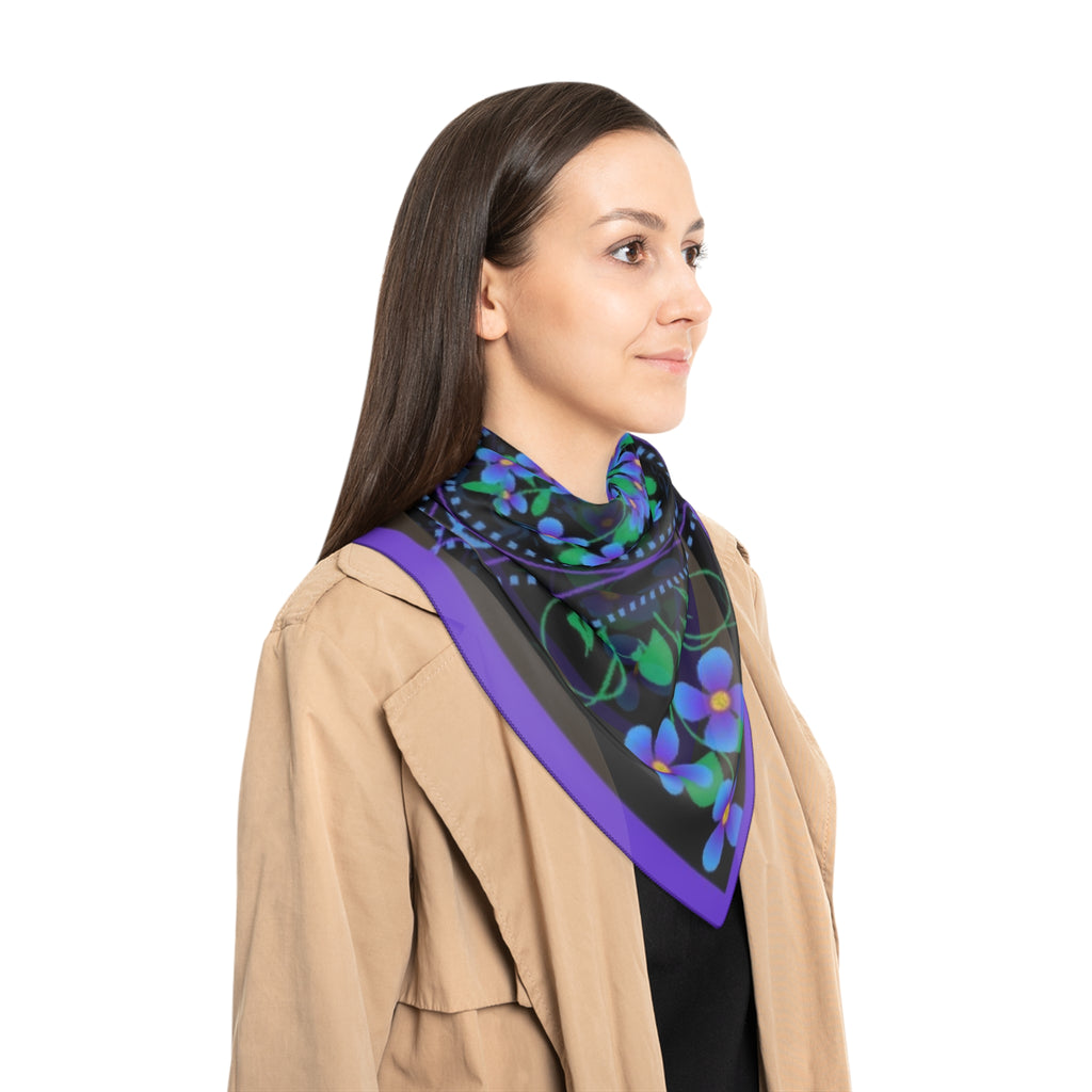 Floral Bandana Scarf — Purple Blue Forget-Me-Not Silk-Feel Square