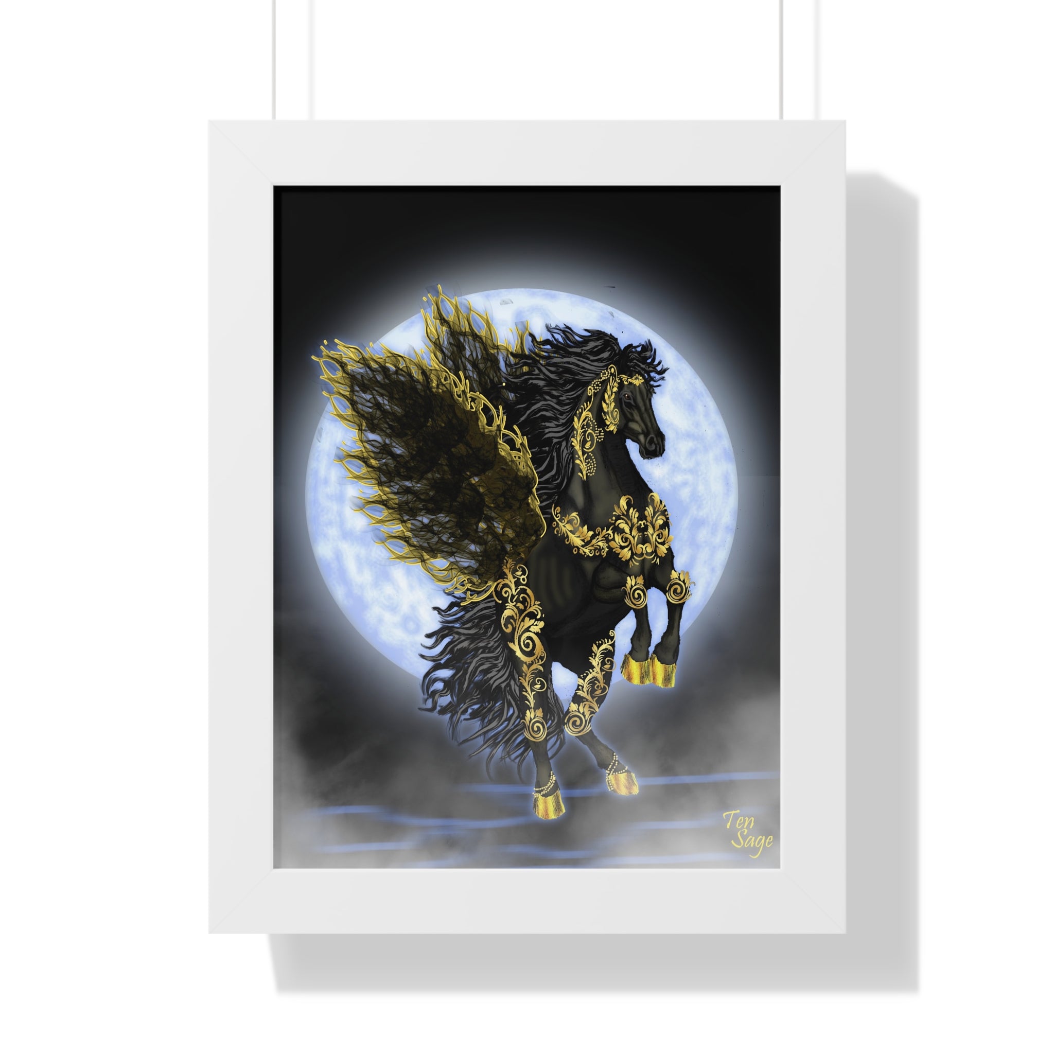 Framed Poster — Golden Pegasus Moon Art Print