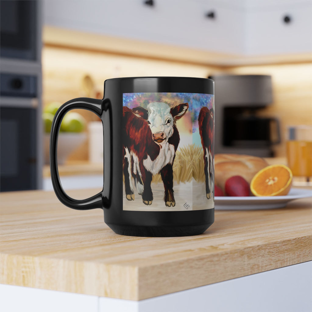 Herford Calf 15oz Black Mug — Playful Calf Coffee Cup