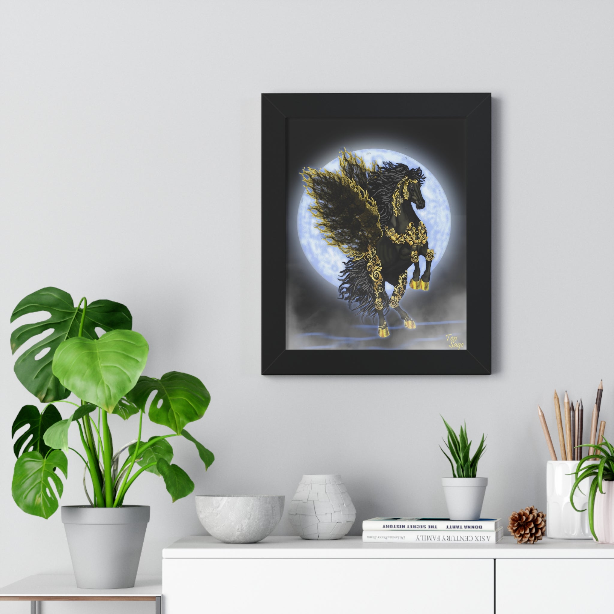 Framed Poster — Golden Pegasus Moon Art Print