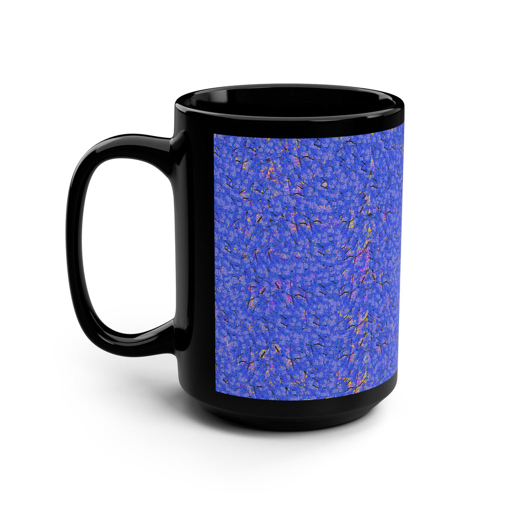 15oz Black Mug — Blue Confetti Abstract Ceramic Coffee Cup