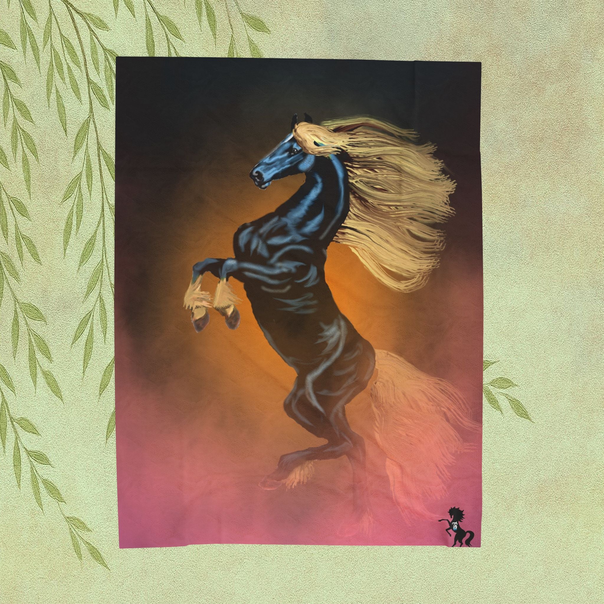 Velveteen Plush Blanket — Rearing Horse Rising Above the Mist