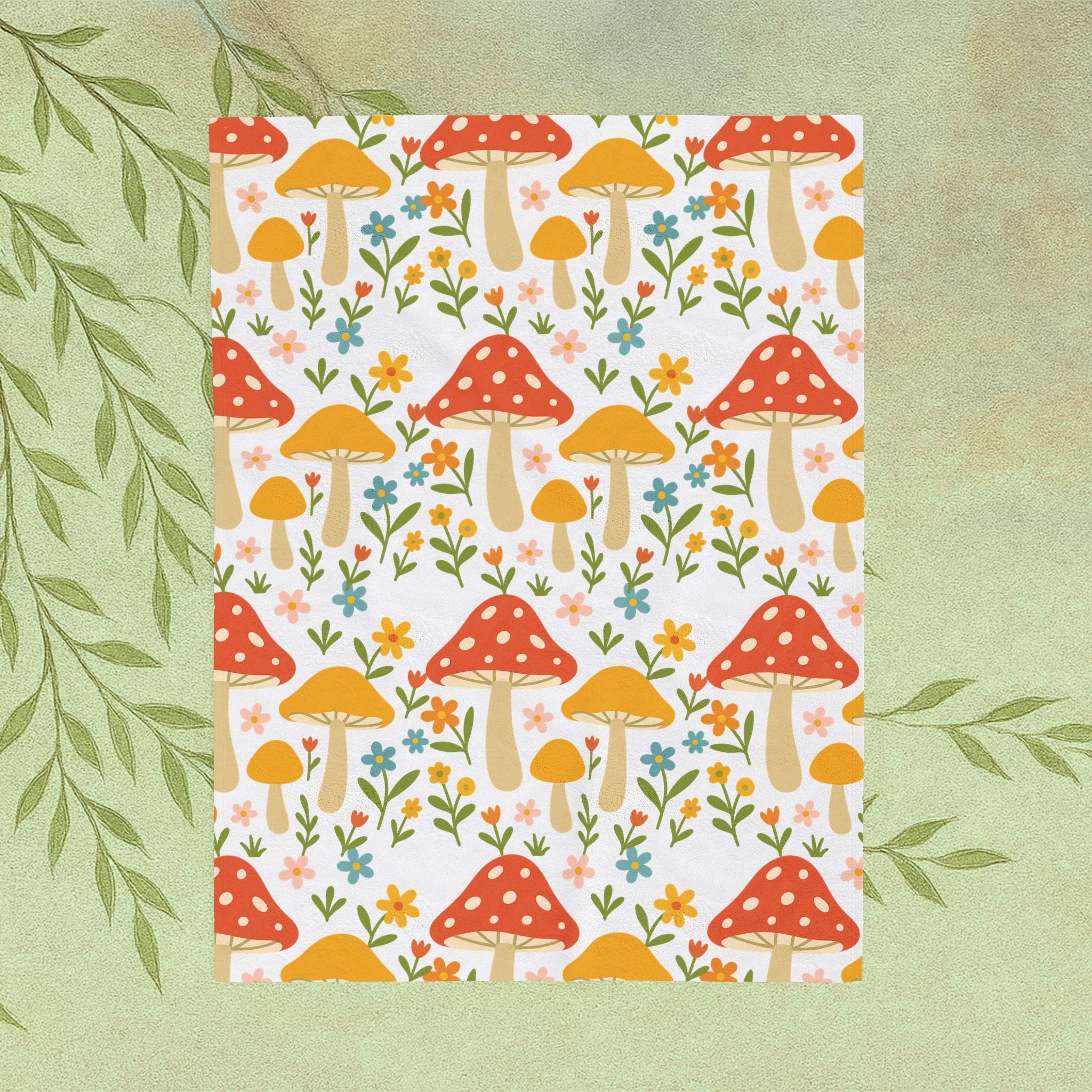 Mushroom Meadow Velveteen Plush Blanket