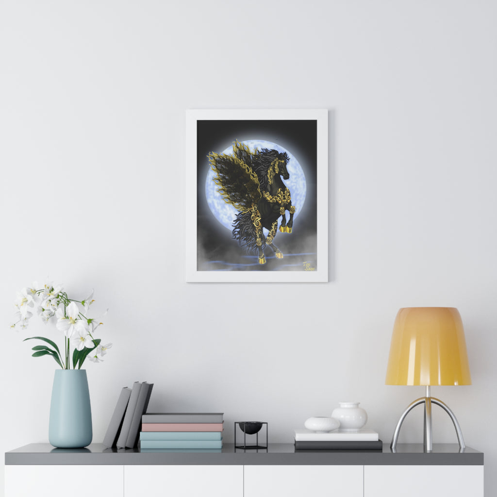 Framed Poster — Golden Pegasus Moon Art Print