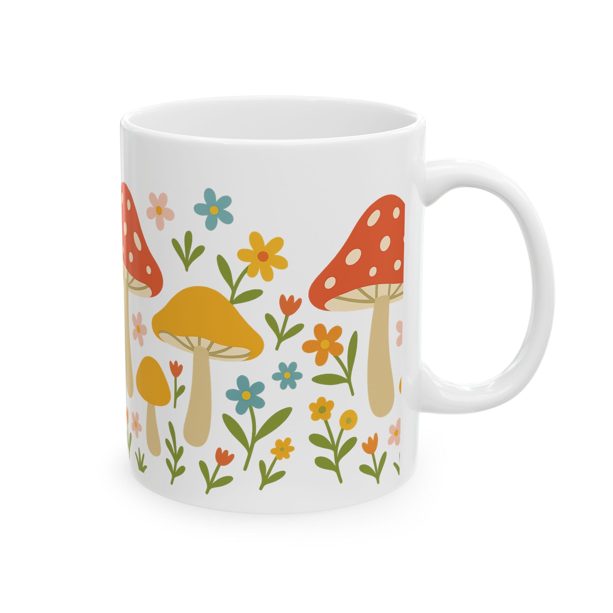 Mushroom Floral Ceramic Mug — Cute Garden Coffee Cup (11oz)