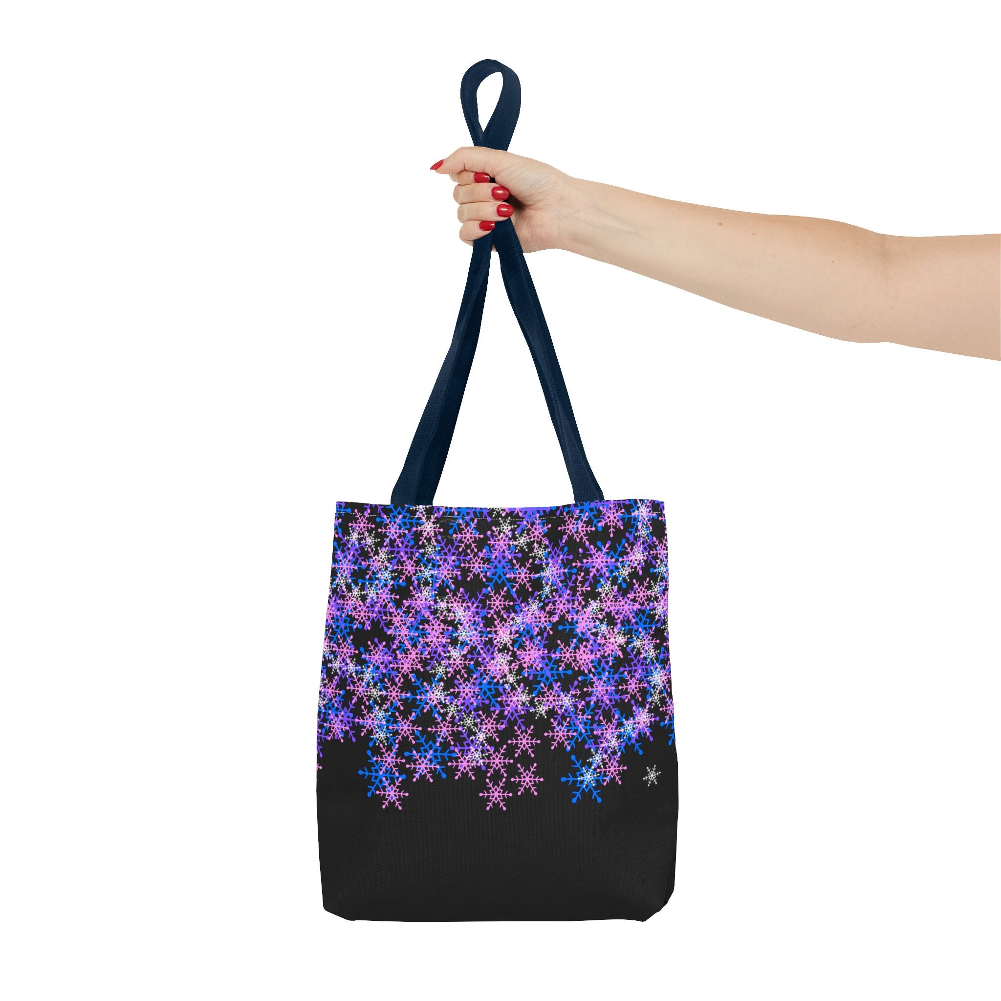 Cosmic Snowflake Tote Bag — Purple and Blue Snowflake Pattern Border Print