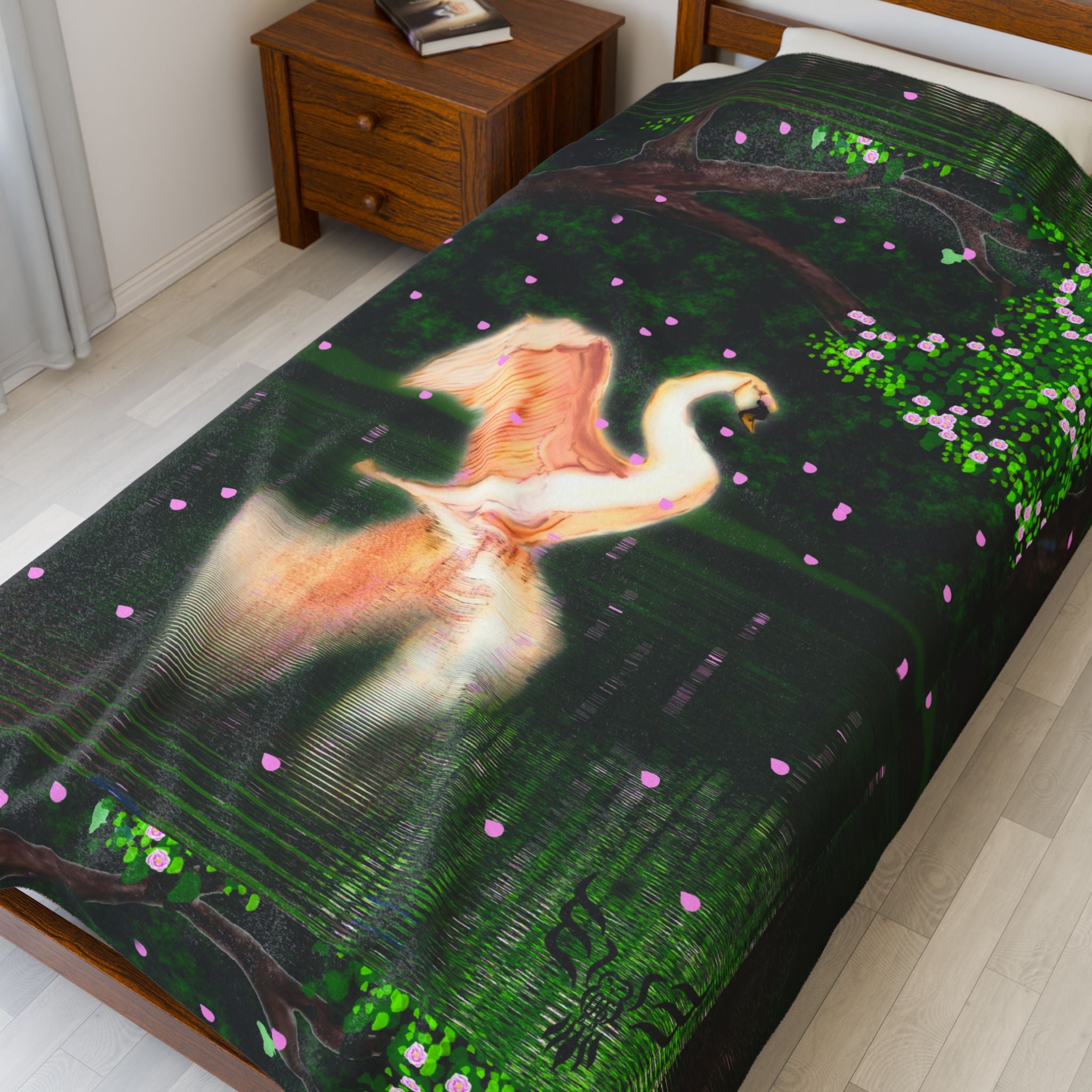 Swan Lake Velveteen Plush Blanket – Dreamy Forest Swan Throw
