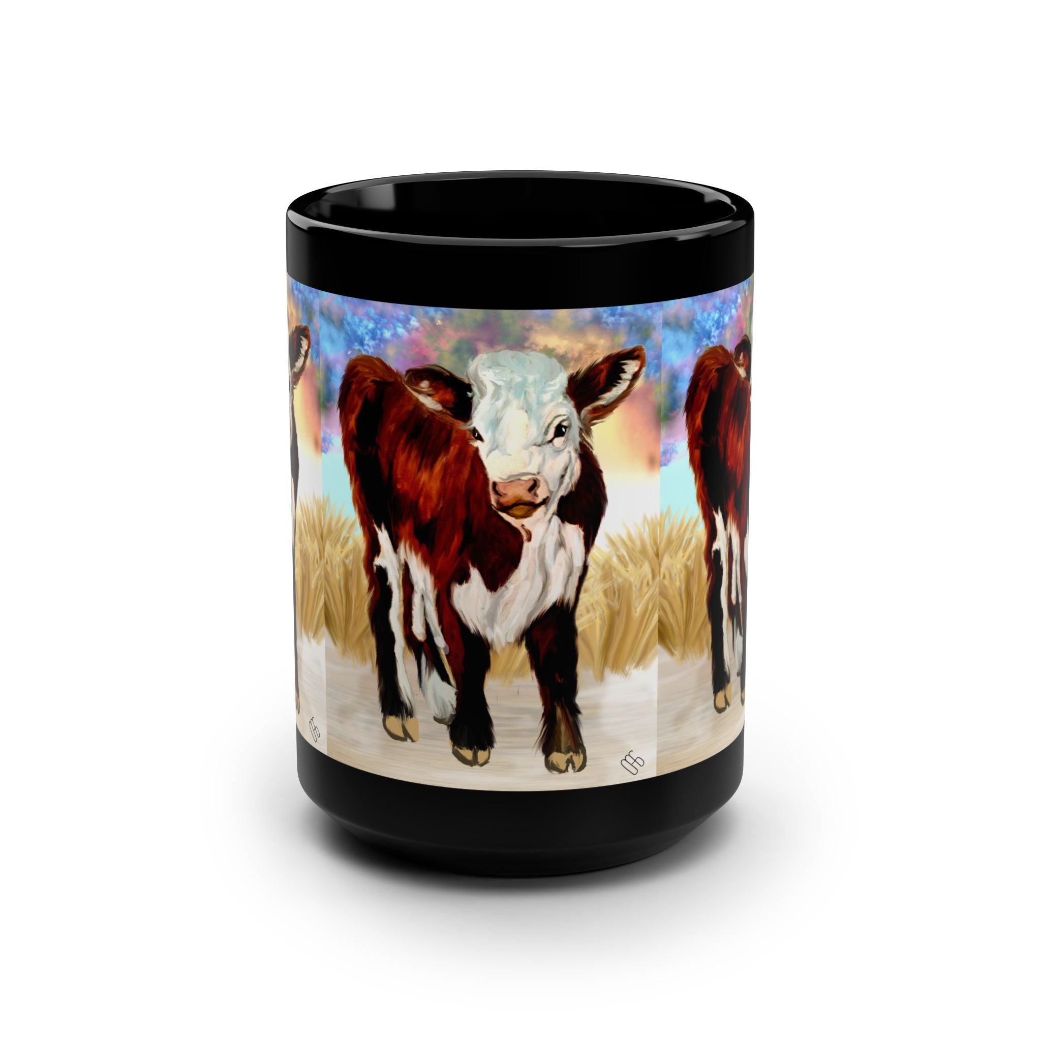 Herford Calf 15oz Black Mug — Playful Calf Coffee Cup
