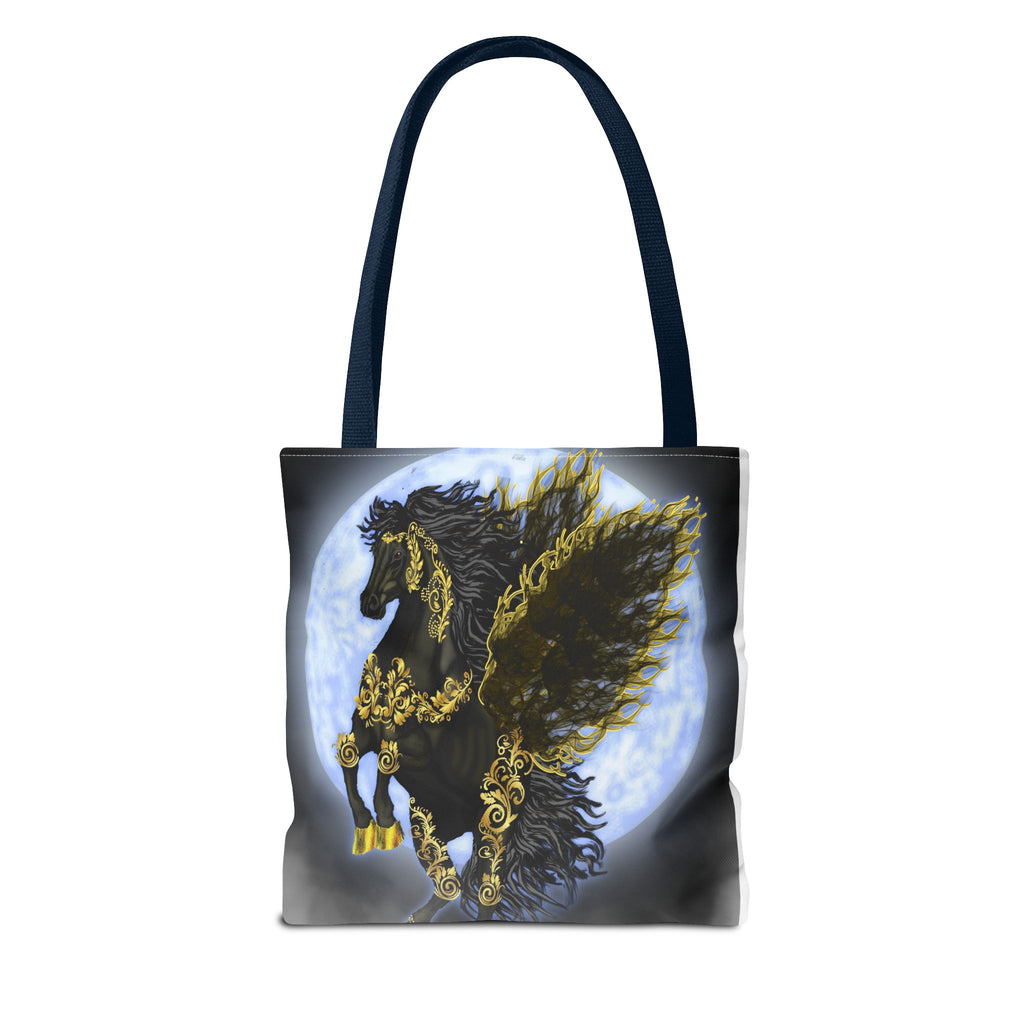 Moonlit Golden Pegasus Tote Bag — Black Winged Horse Art Tote