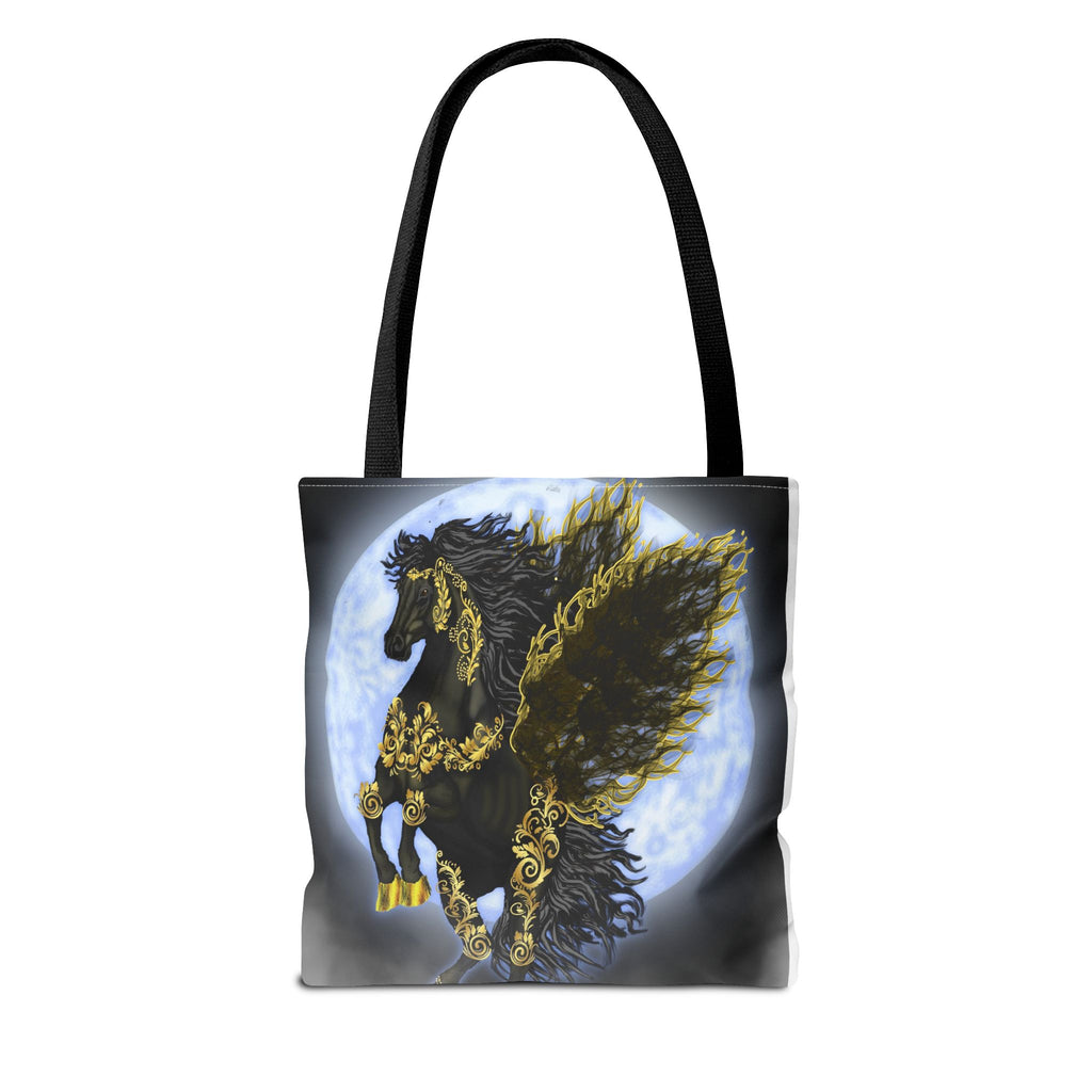 Moonlit Golden Pegasus Tote Bag — Black Winged Horse Art Tote