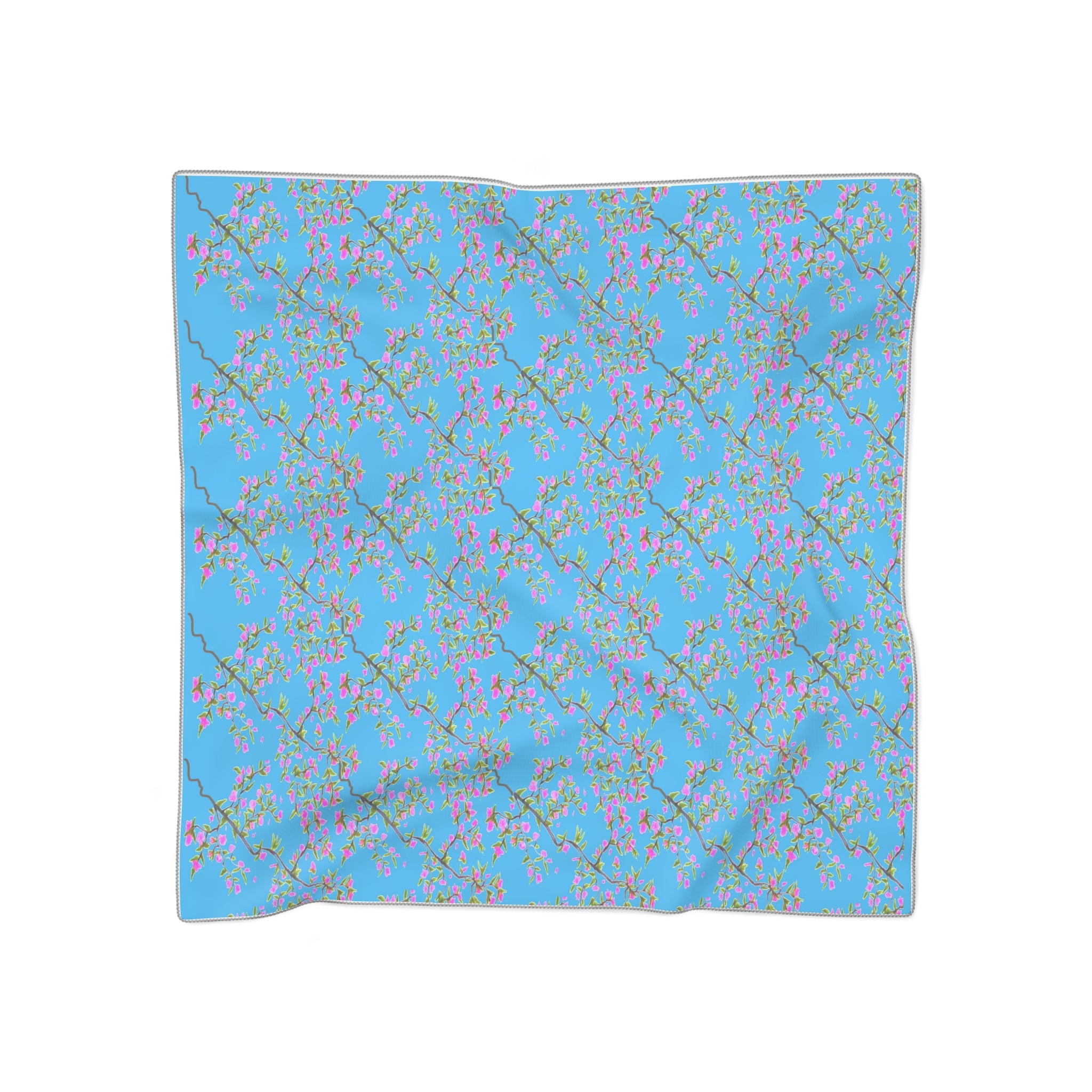 Blossom Breeze Scarf — Blue Cherry Blossom Floral Poly Scarf