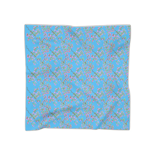 Blossom Breeze Scarf — Blue Cherry Blossom Floral Poly Scarf