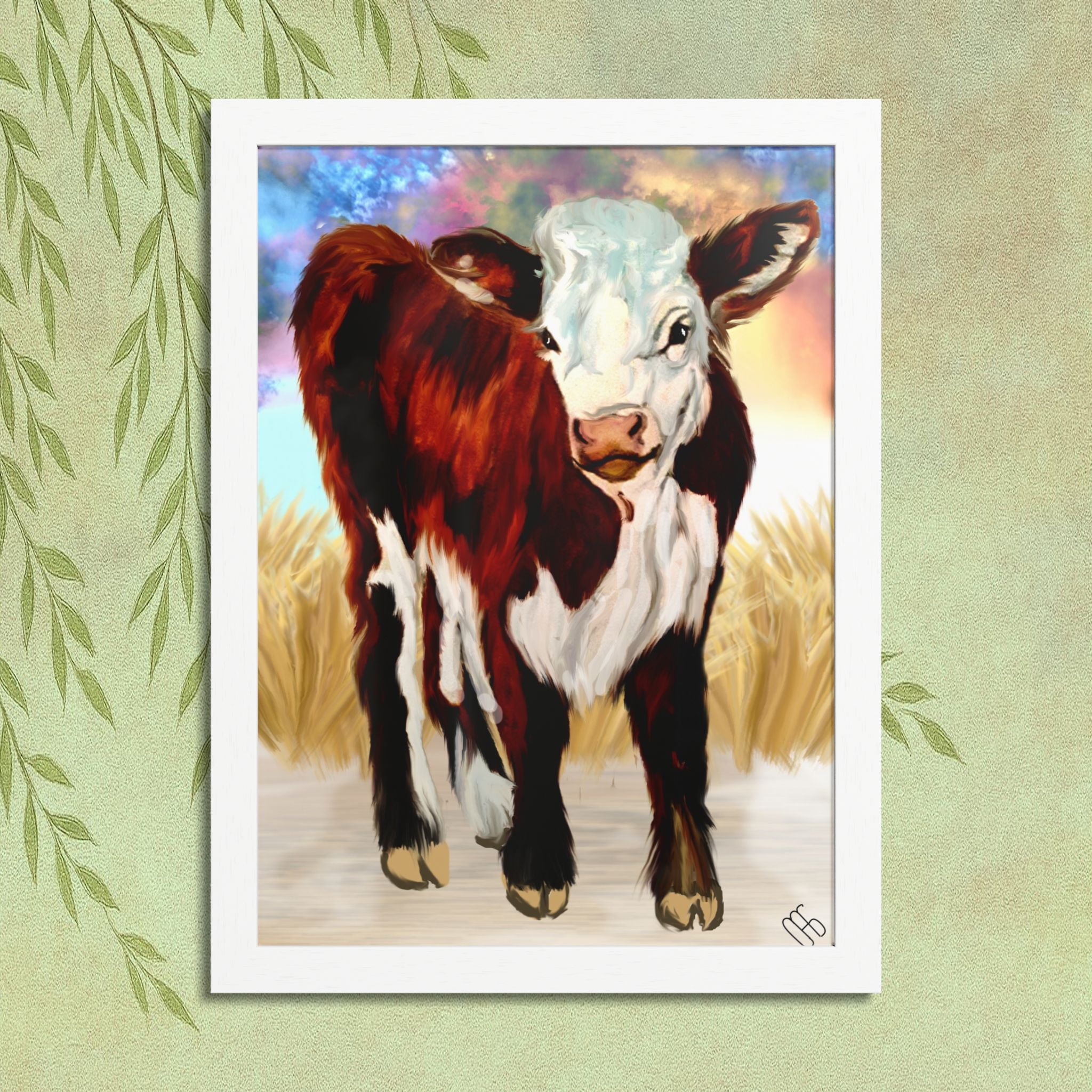 Framed Calf Art Print — Colorful Farmhouse Poster