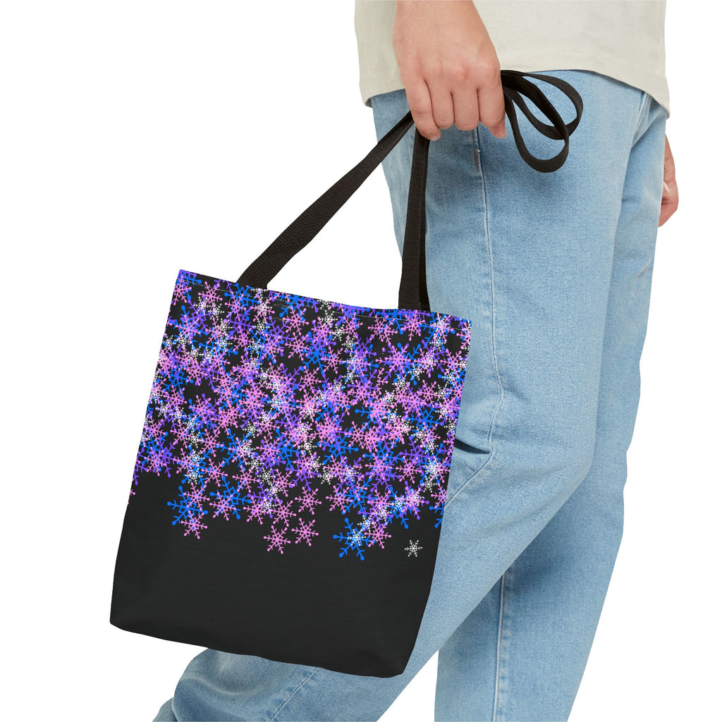 Cosmic Snowflake Tote Bag — Purple and Blue Snowflake Pattern Border Print