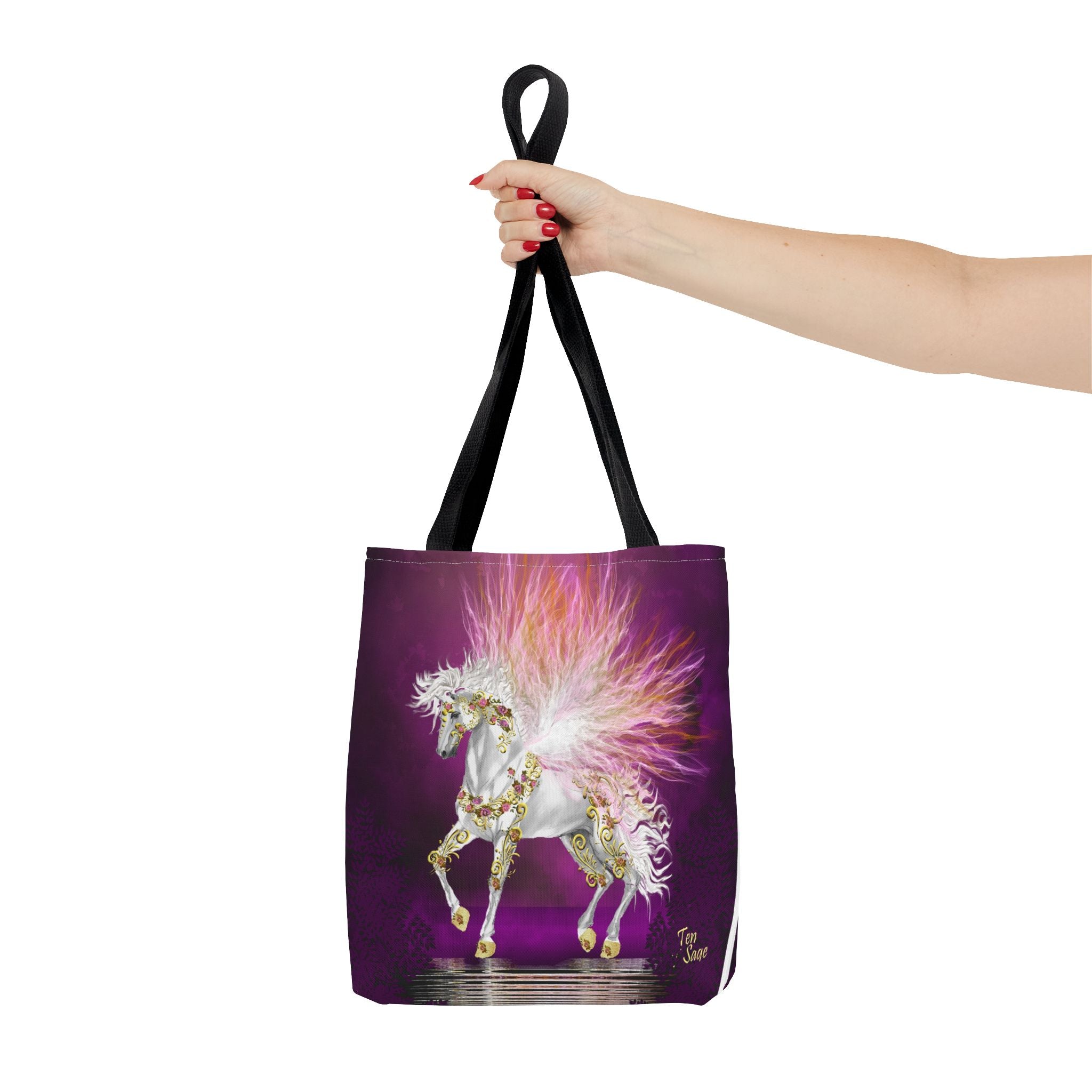 Unicorn Fantasy Tote Bag — Magical White Horse with Pink Feathers