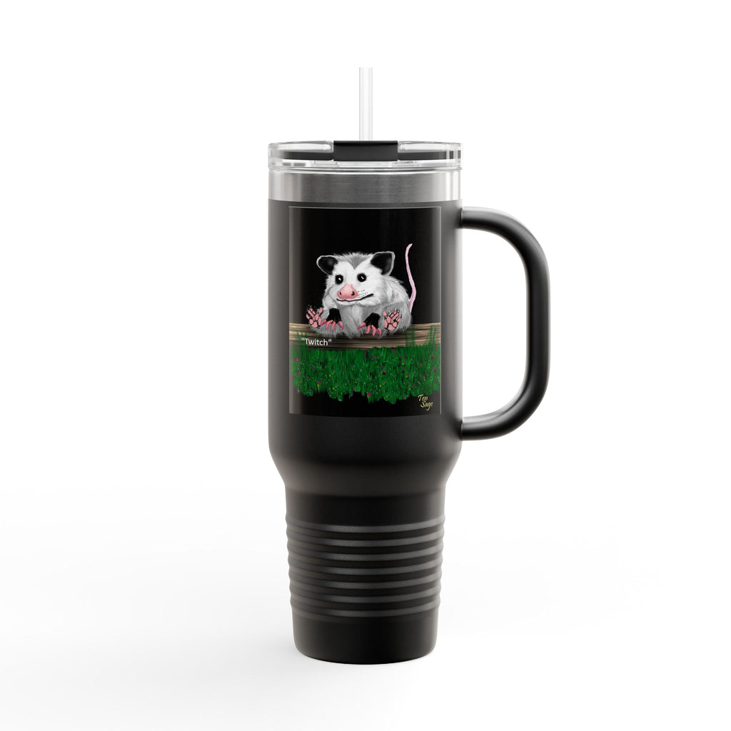 40oz Insulated Travel Mug — Cute Opossum on Moss Design