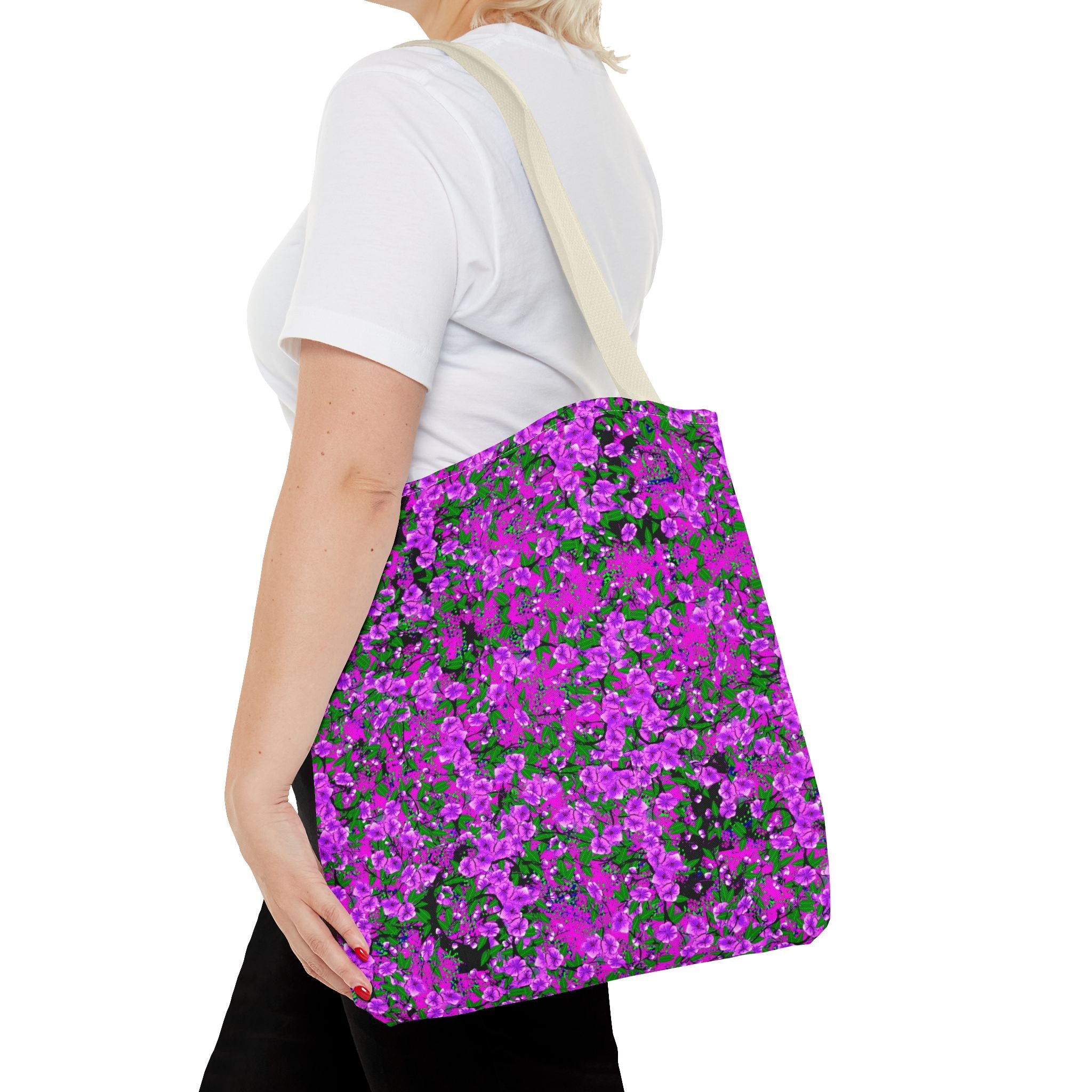 Pink Floral Pattern Tote Bag — All-Over-Print Reusable Shopper