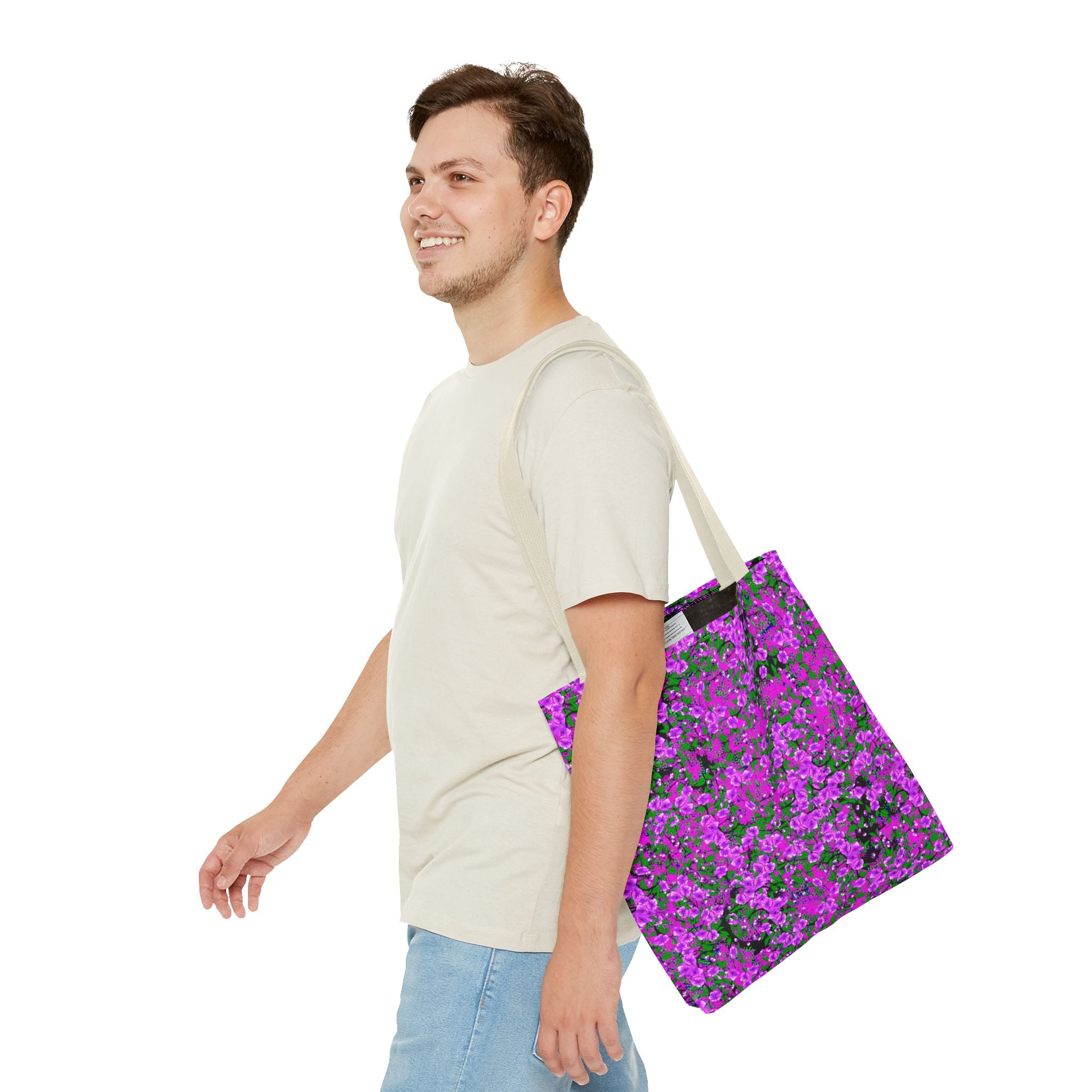 Pink Floral Pattern Tote Bag — All-Over-Print Reusable Shopper