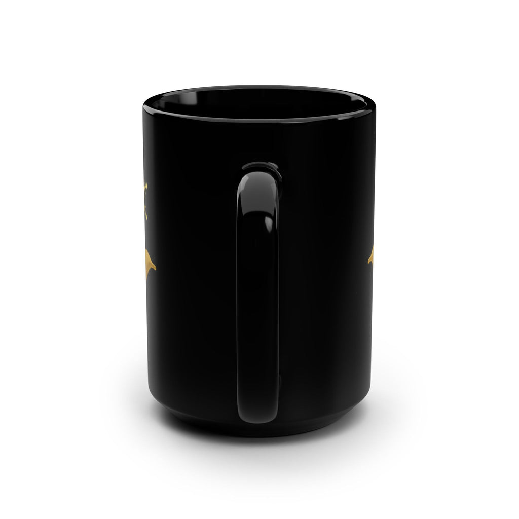 Poinsettia & Gold Snowflakes Black Coffee Mug — 15oz Holiday Tea Cup