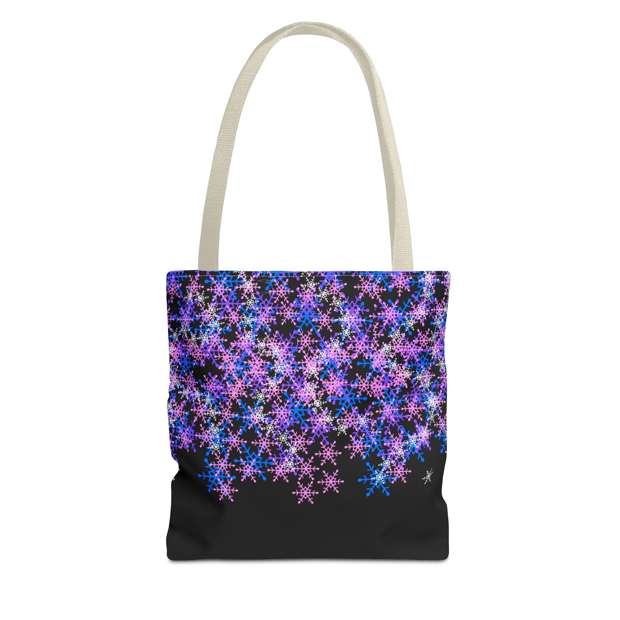 Cosmic Snowflake Tote Bag — Purple and Blue Snowflake Pattern Border Print