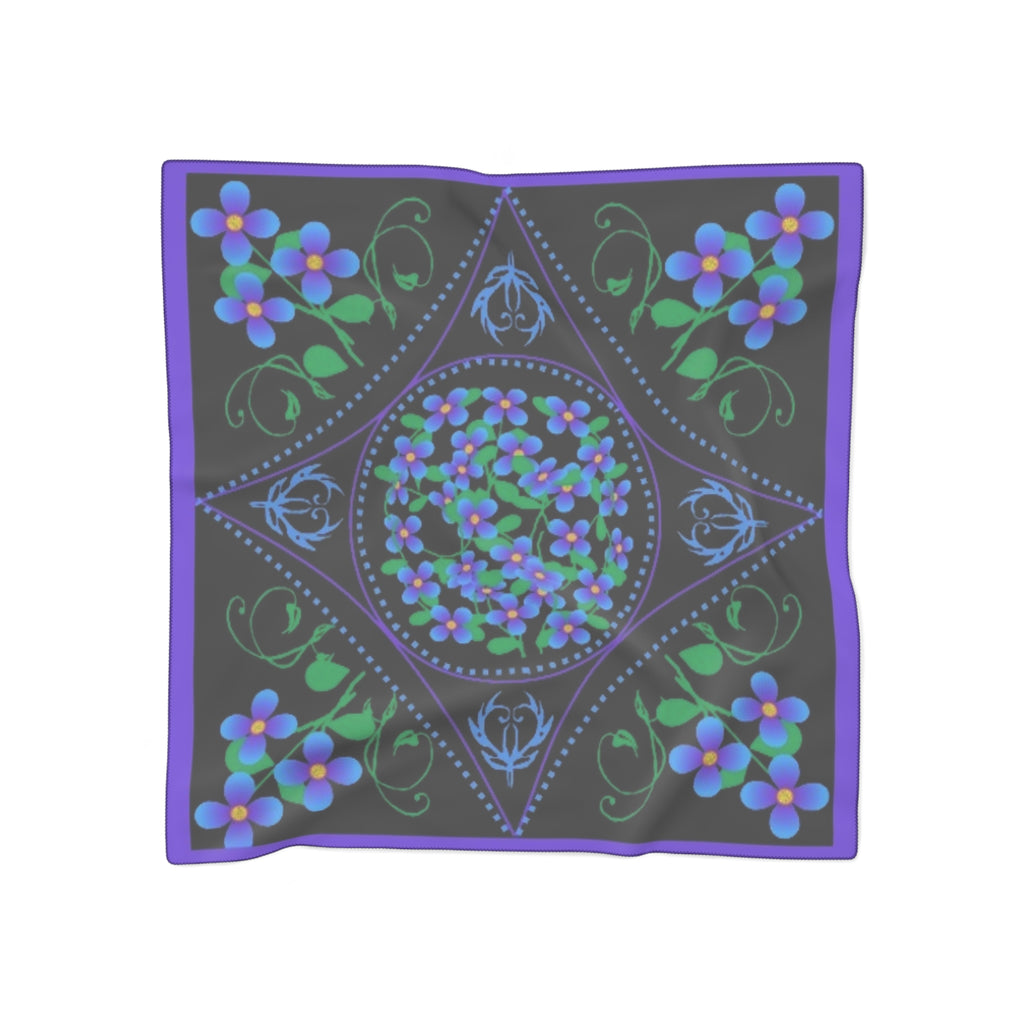 Floral Bandana Scarf — Purple Blue Forget-Me-Not Silk-Feel Square