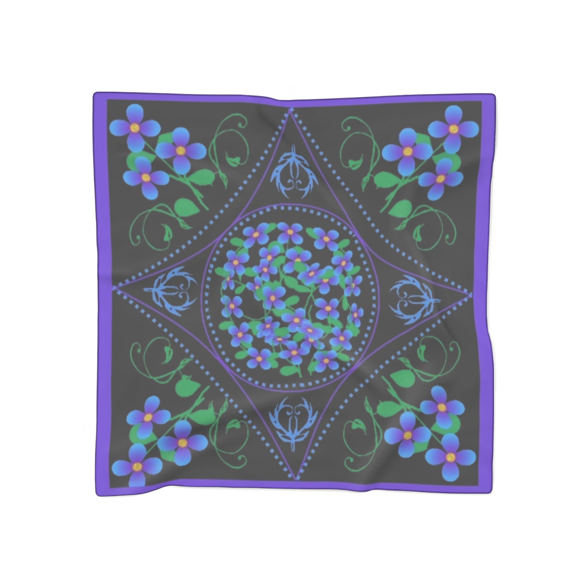 Floral Bandana Scarf — Purple Blue Forget-Me-Not Silk-Feel Square