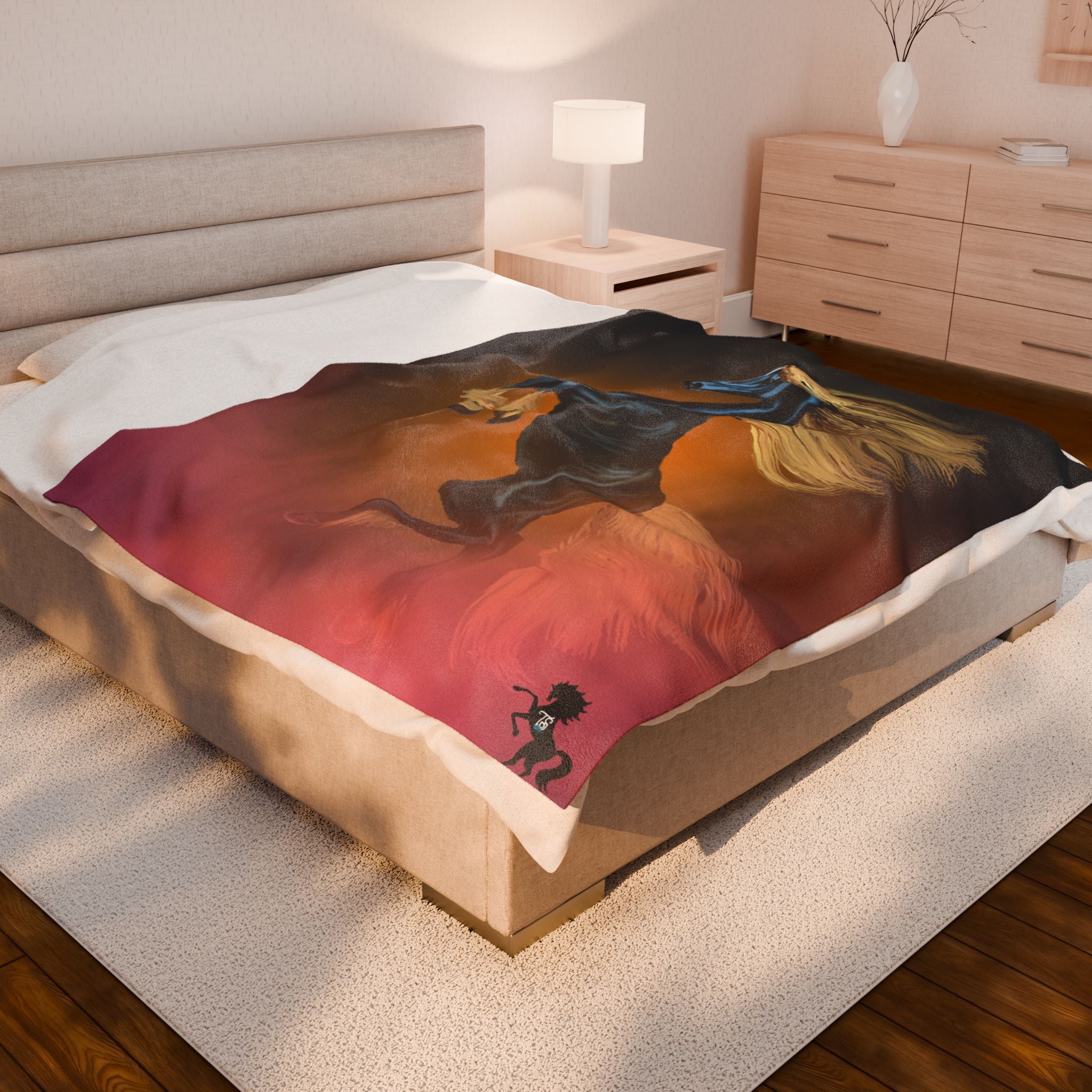 Velveteen Plush Blanket — Rearing Horse Rising Above the Mist