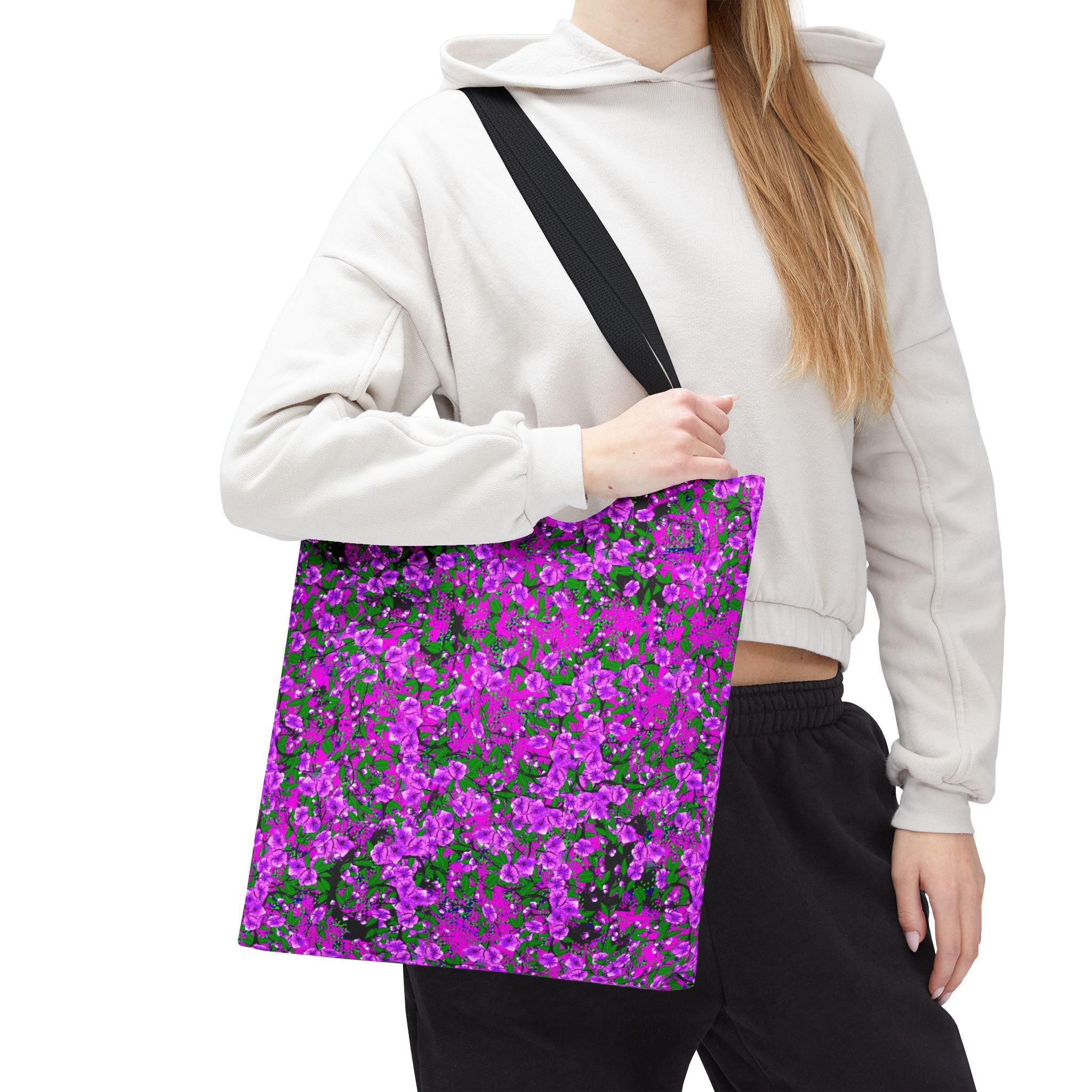 Pink Floral Pattern Tote Bag — All-Over-Print Reusable Shopper