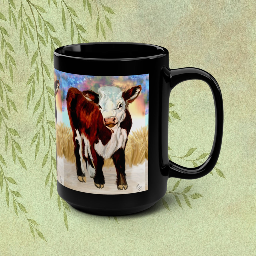 Herford Calf 15oz Black Mug — Playful Calf Coffee Cup